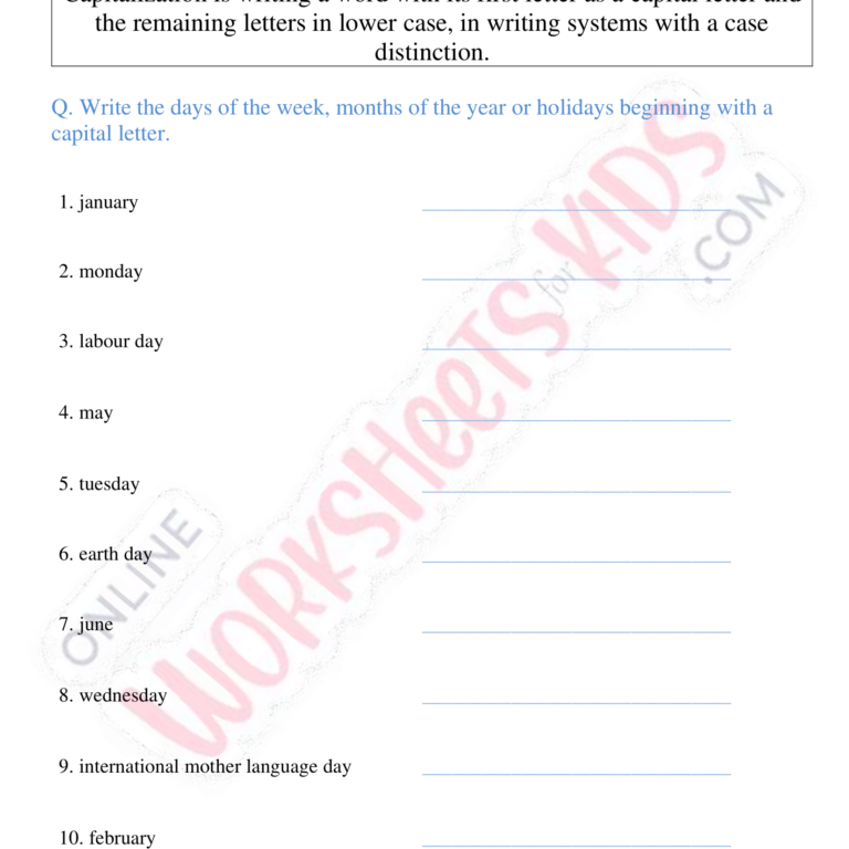 Free Printable Capitalization Worksheets For Grade 2