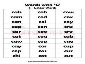Words that Begin With C Kindergarten Worksheets