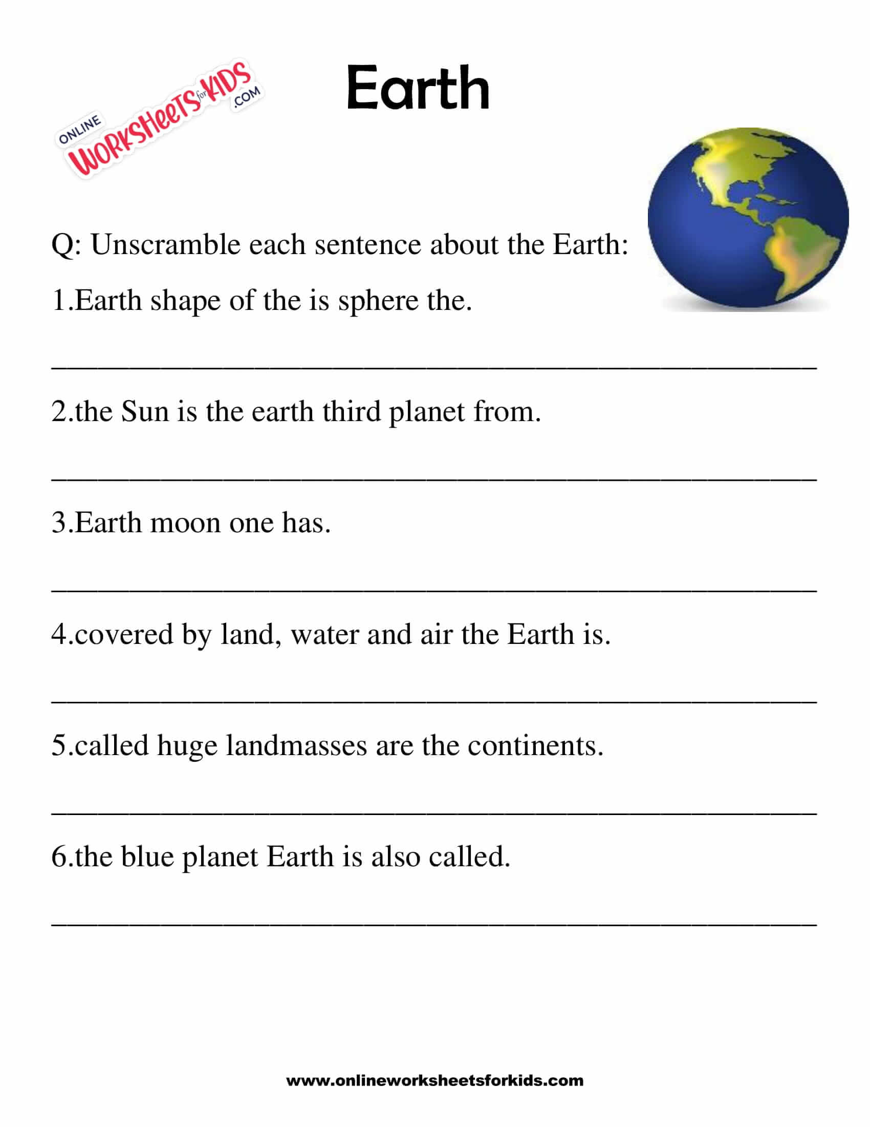 Earth Worksheet 06 for Grade 1