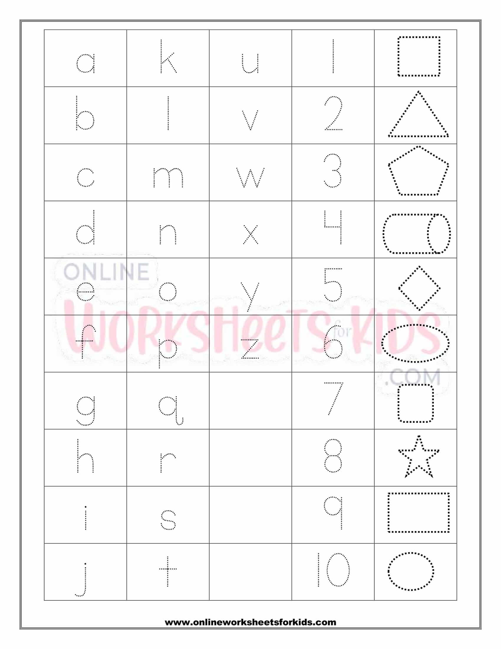Letters Numbers And Shapes Tracing Worksheets 3