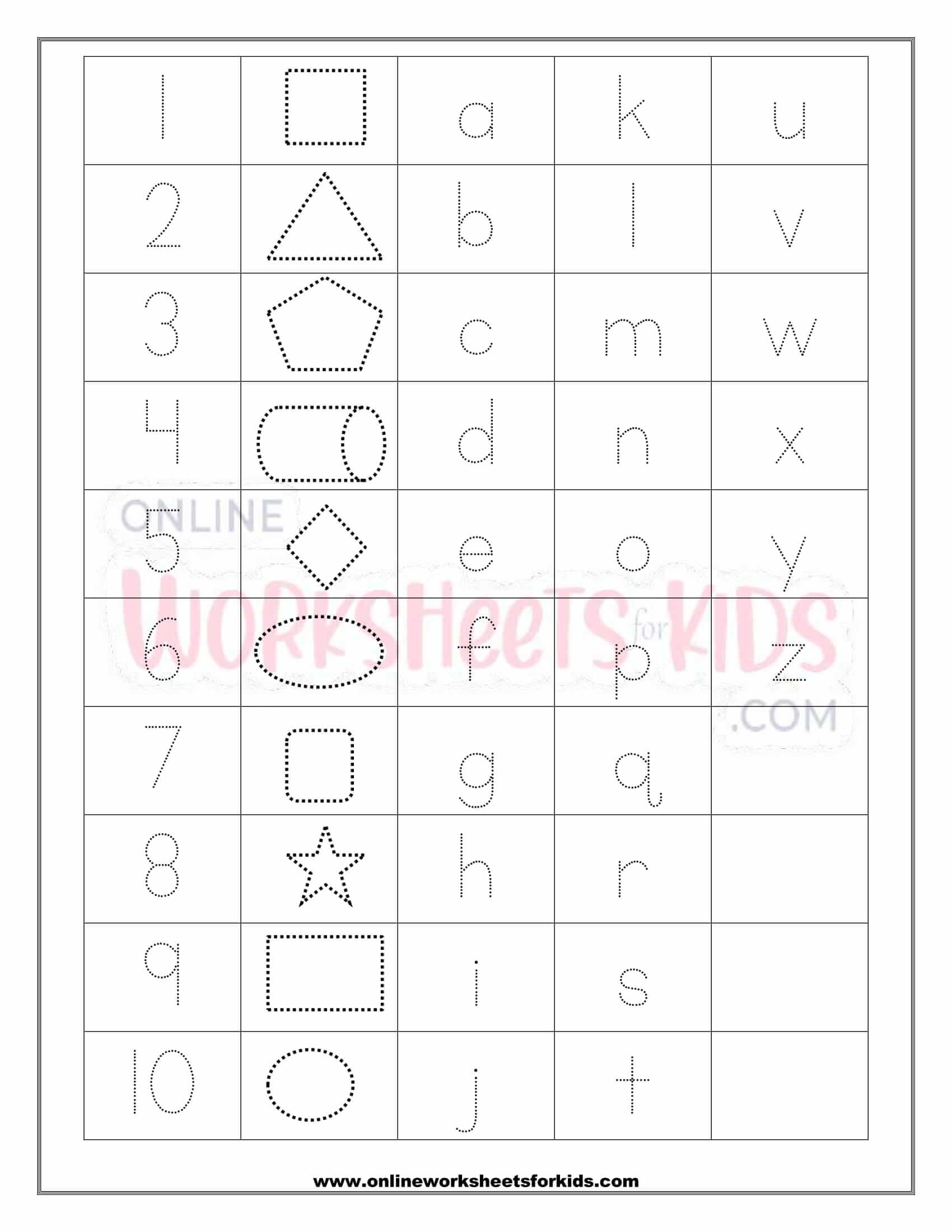 Letters Numbers And Shapes Tracing Worksheets 4