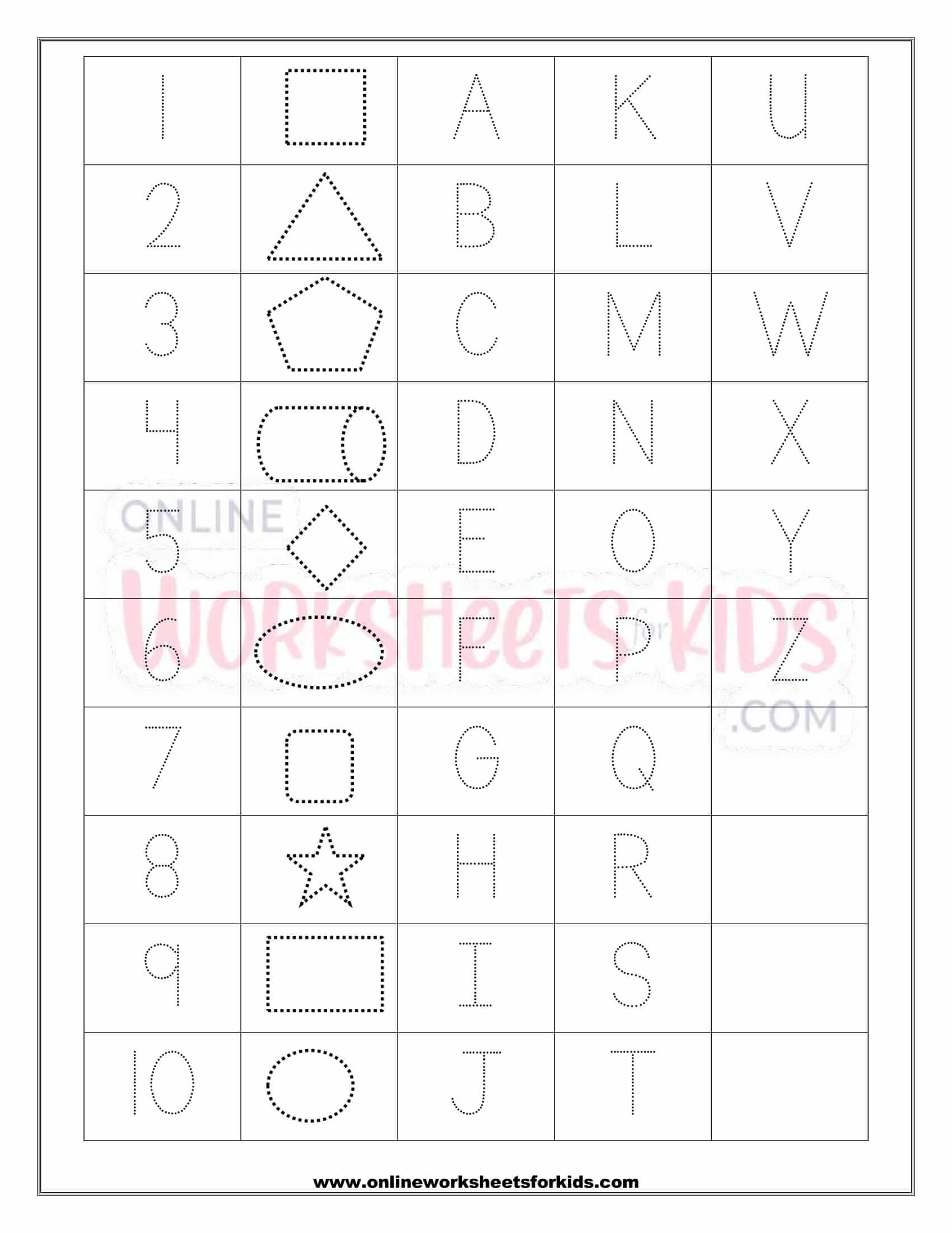 Letters Numbers And Shapes Tracing Worksheets 5
